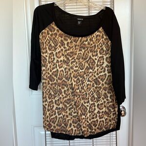 Leopard print 3/4 sleeve t-shirt